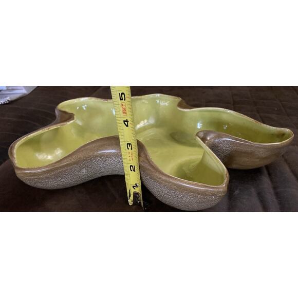Vintage MCM Red Wing Atomic Lime Green Brown Pottery Console Bowl - Picture 7 of 7